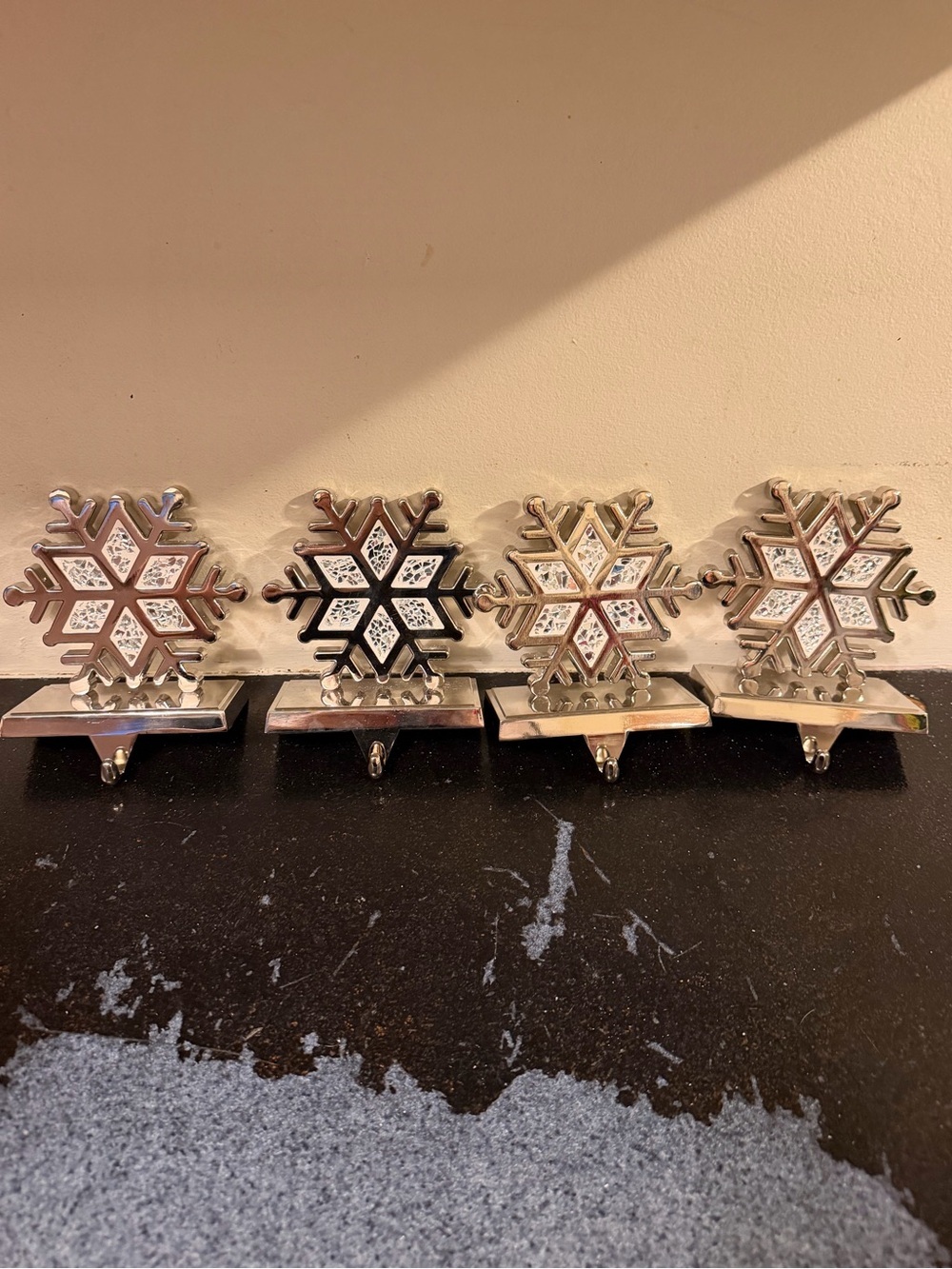 Silver-Tone Metal Snowflake Christmas Stocking Holders Set Of 4